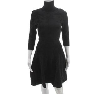 Issa Women Fit & Flare Black Turtleneck 3/4 Sleeve Mid-Calf Rayon Dress Size S